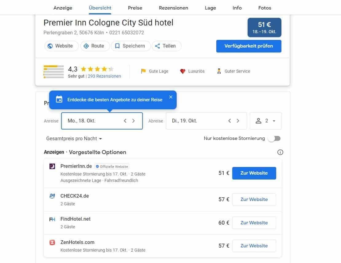 Google Hotel Anzeige